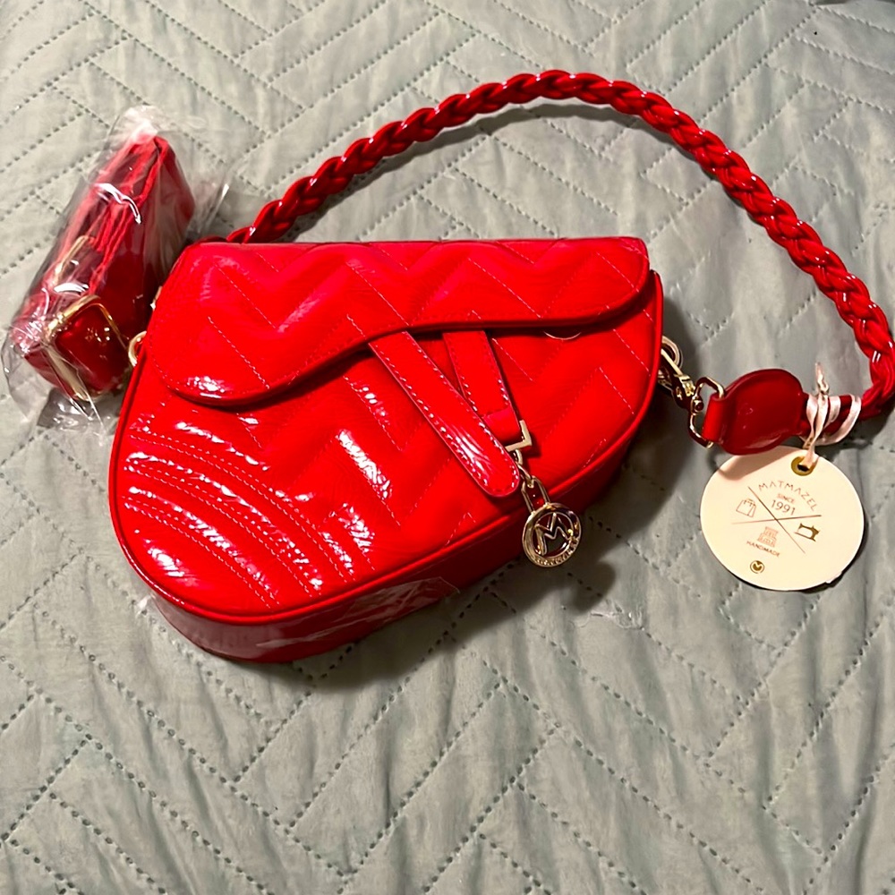 NWT 2 pockets red mini shoulder bag .